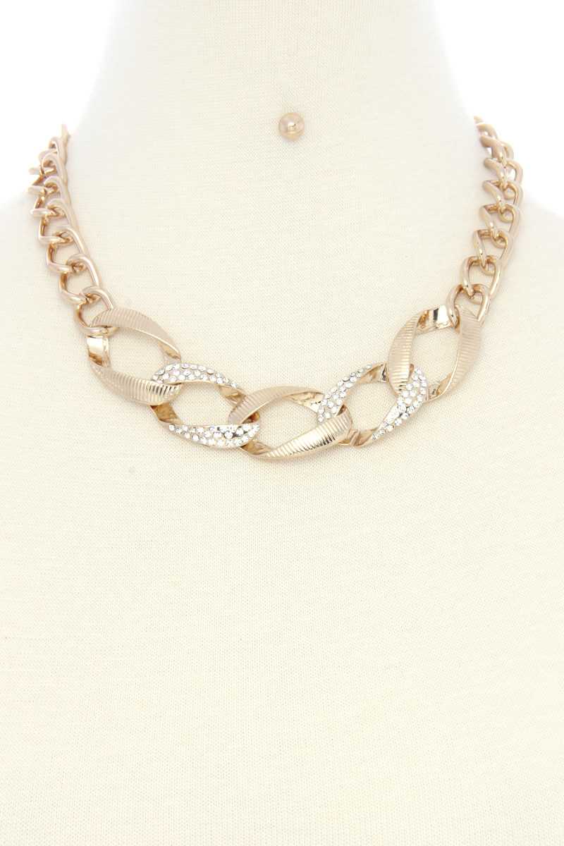 Collier en métal strass à maillons ovales