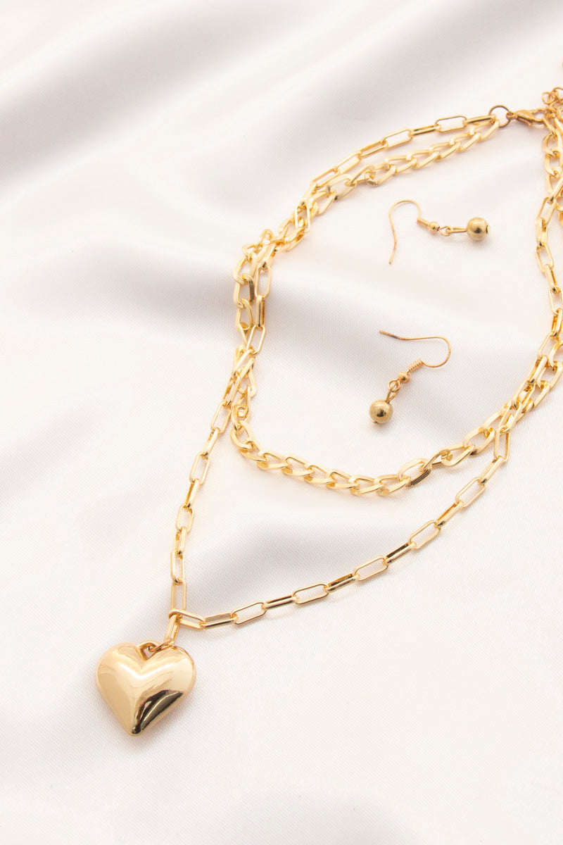 Collier en métal superposé à breloque cœur gonflé
