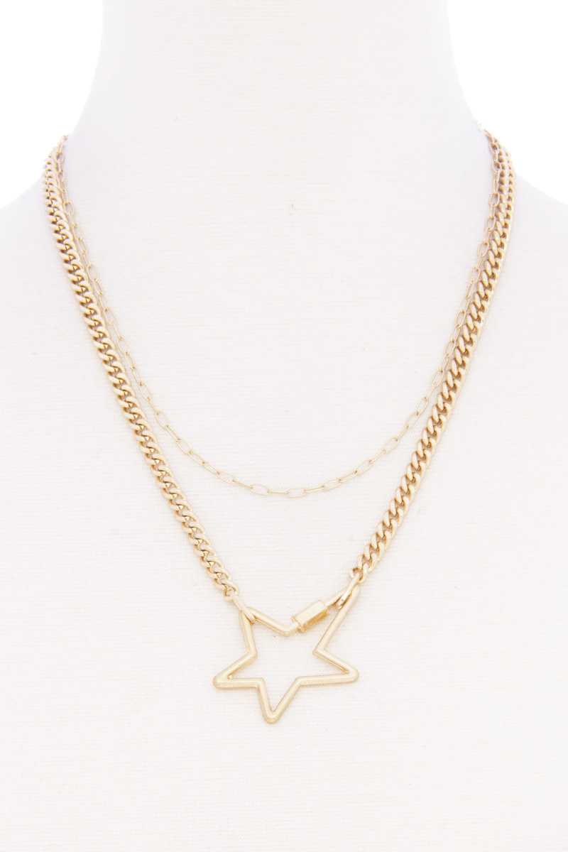 Collier en métal superposé à maillons cubains Star Pendnat