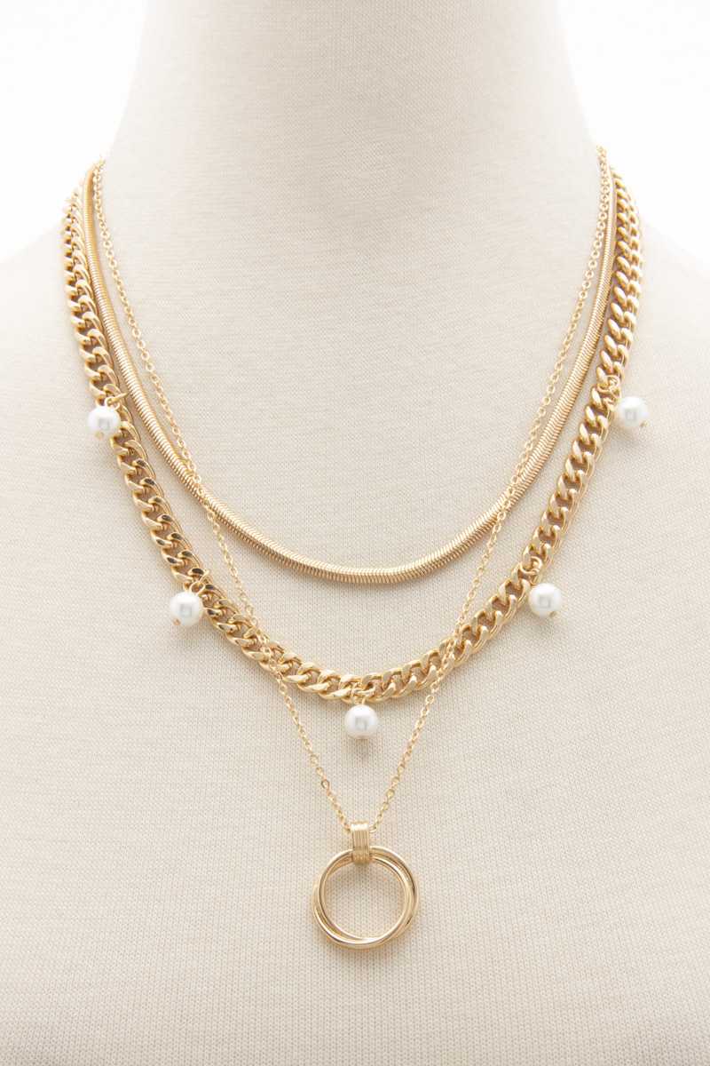 Collier en métal superposé à maillons gourmette à double cercle