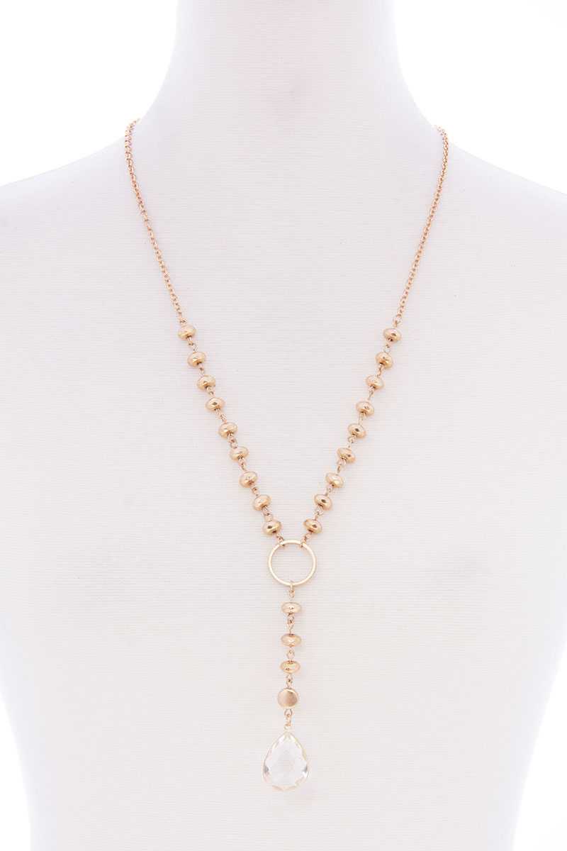 Collier long à pendentif transparent avec chaîne à billes et col en Y
