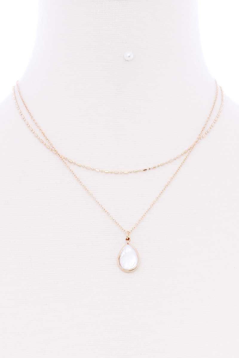 Collier multi-métal avec pendentif en forme de larme à 2 couches