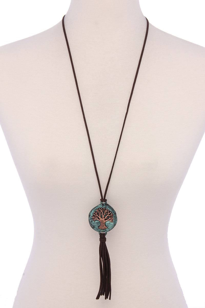 Collier pendentif à pampilles en daim en chêne