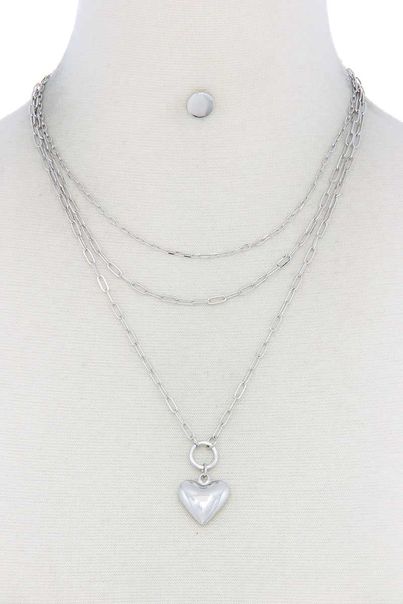 Collier superposé à breloque cœur gonflé