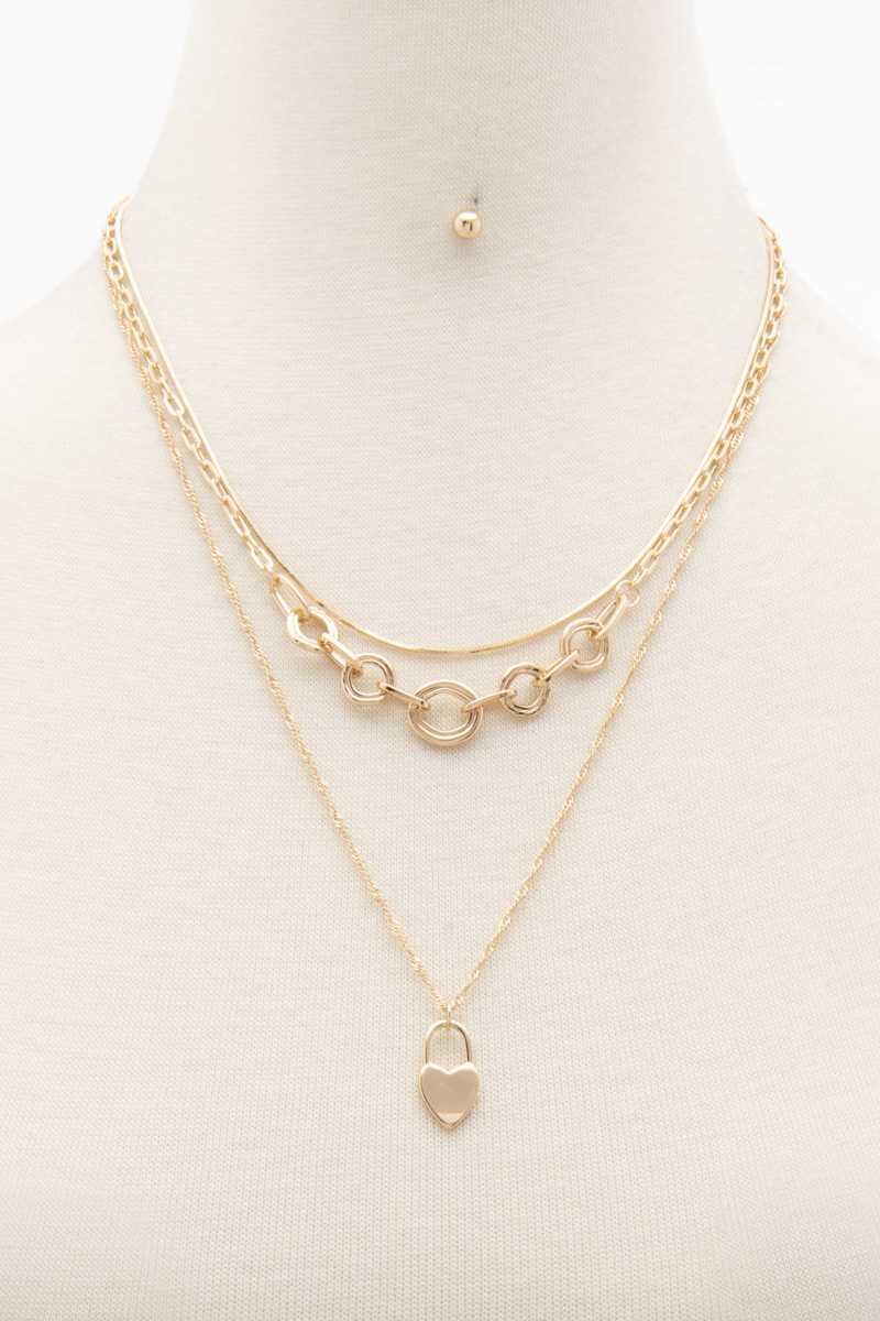 Collier superposé à breloques cœur