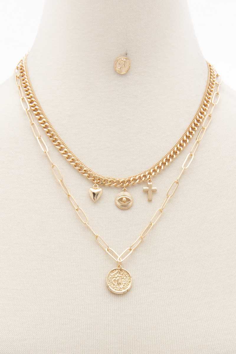 Collier superposé à maillons ovales avec breloque en forme de pièce de monnaie Sodajo