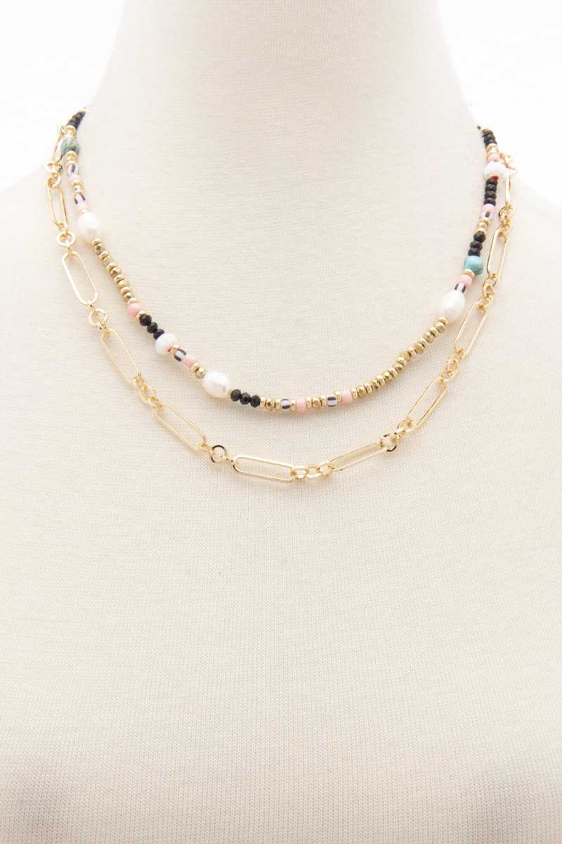 Collier superposé à maillons ovales de perles de rocaille