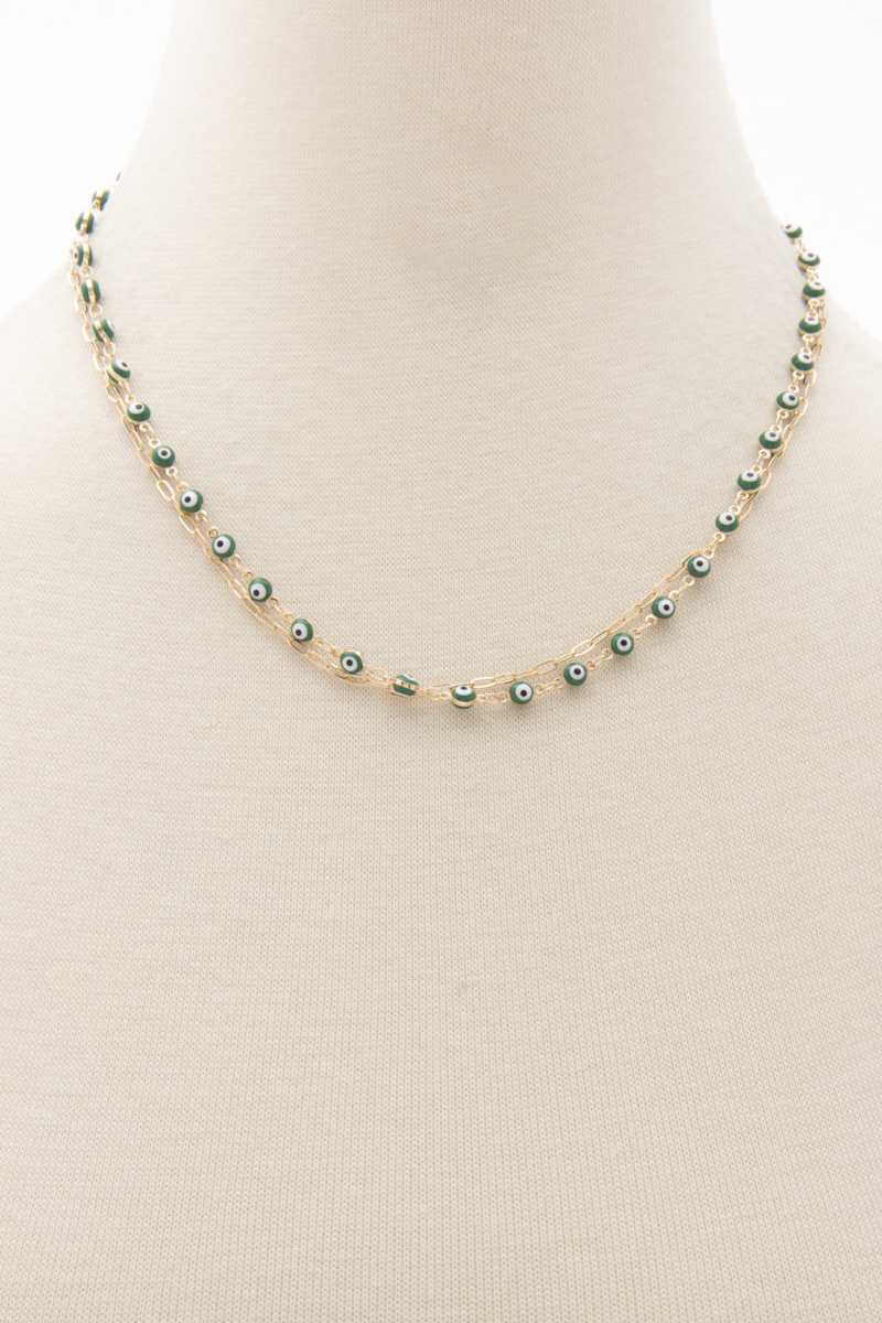 Collier superposé à maillons ovales en émail mauvais œil