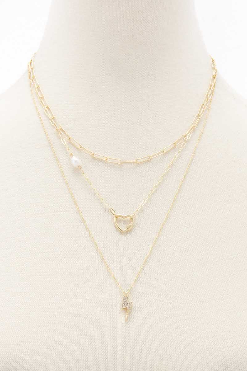 Collier superposé à maillons ovales et breloque cœur