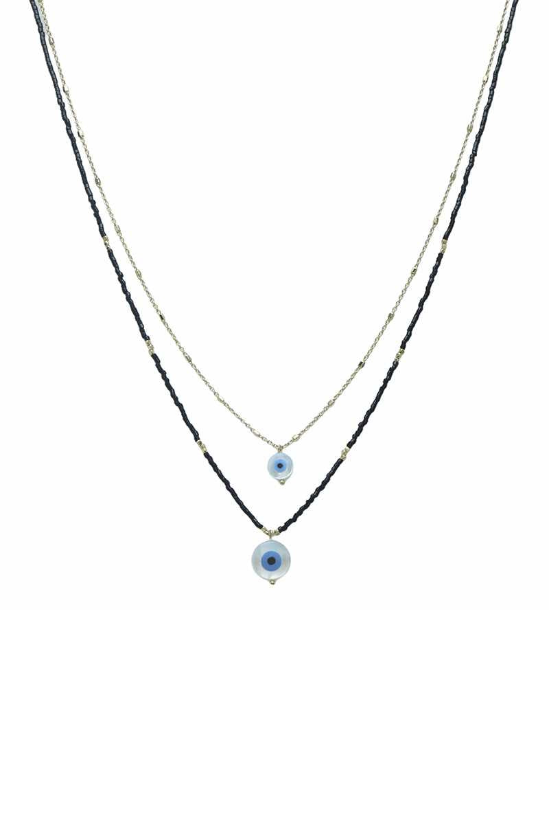 Collier superposé avec pendentif mauvais œil en perles de rocaille