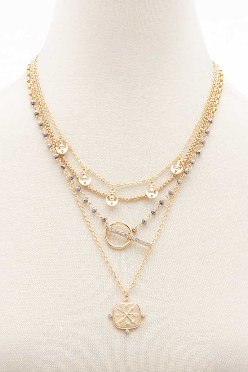 Collier superposé de perles à bascule de forme carrée