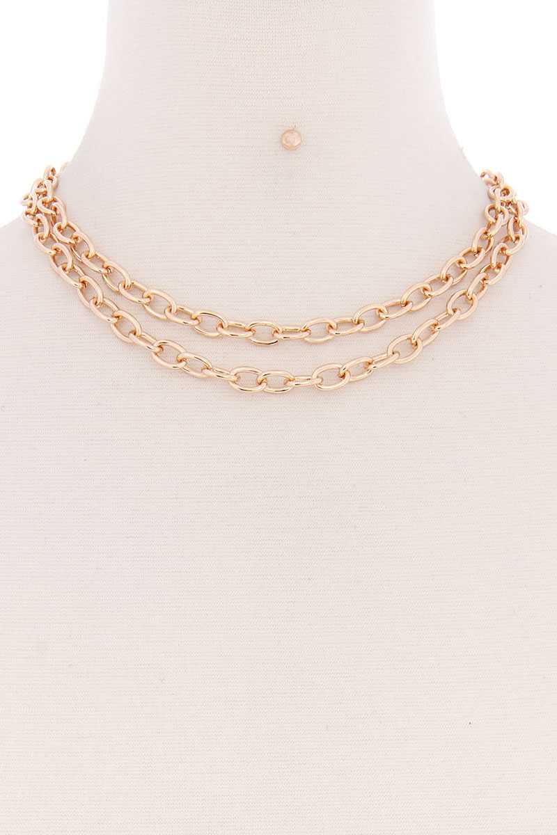 Collier superposé en métal à 2 chaînes simples