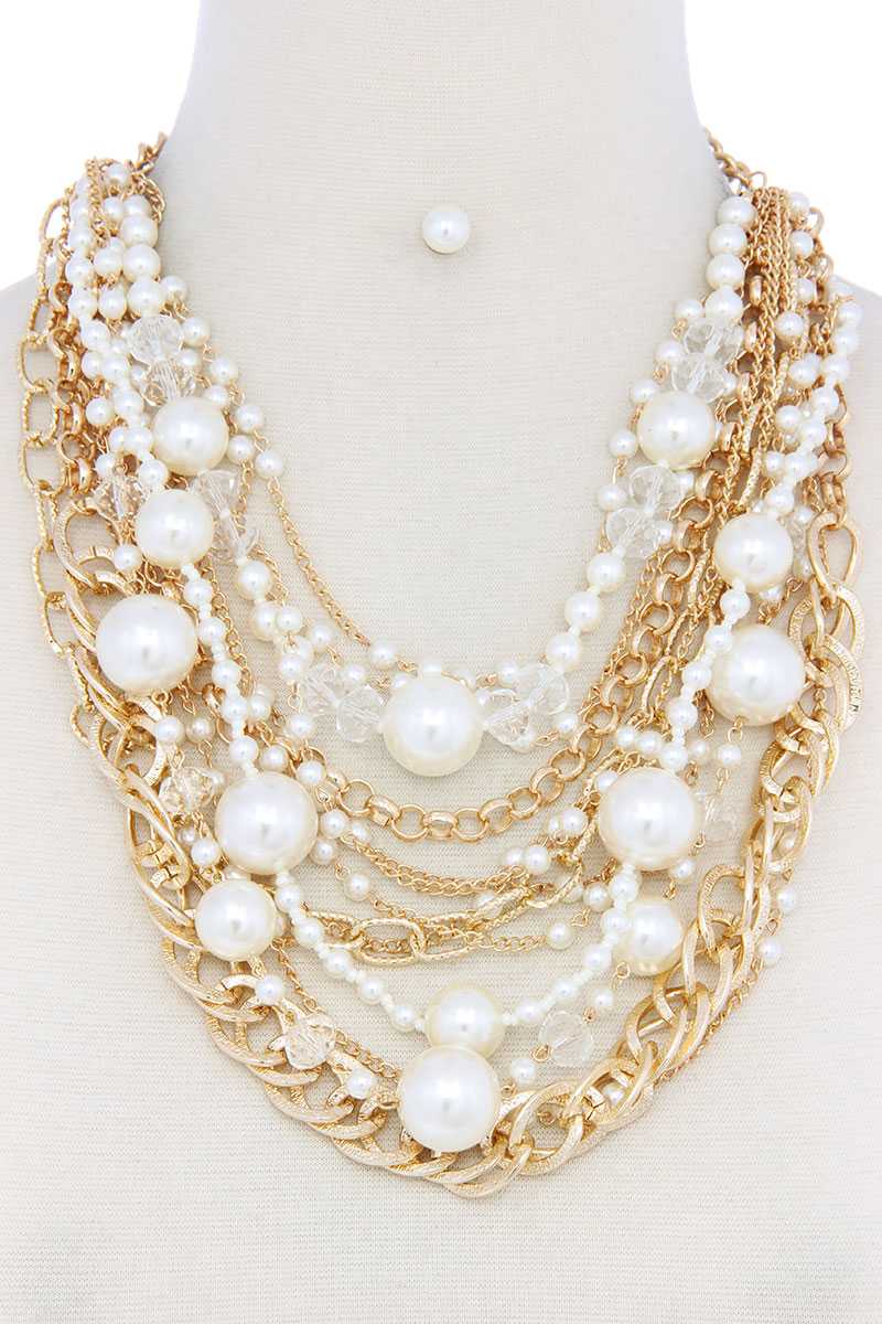 Collier superposé en métal avec grosses perles