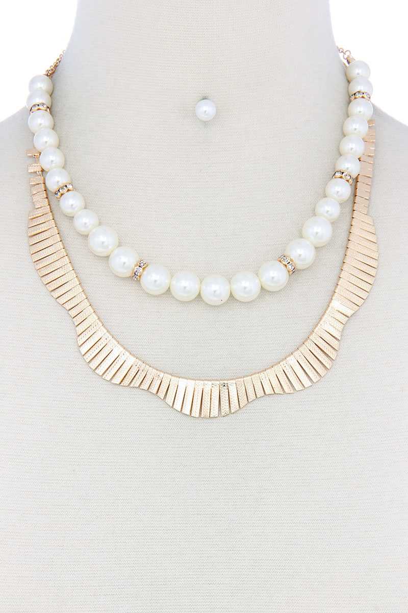 Collier superposé en métal perlé