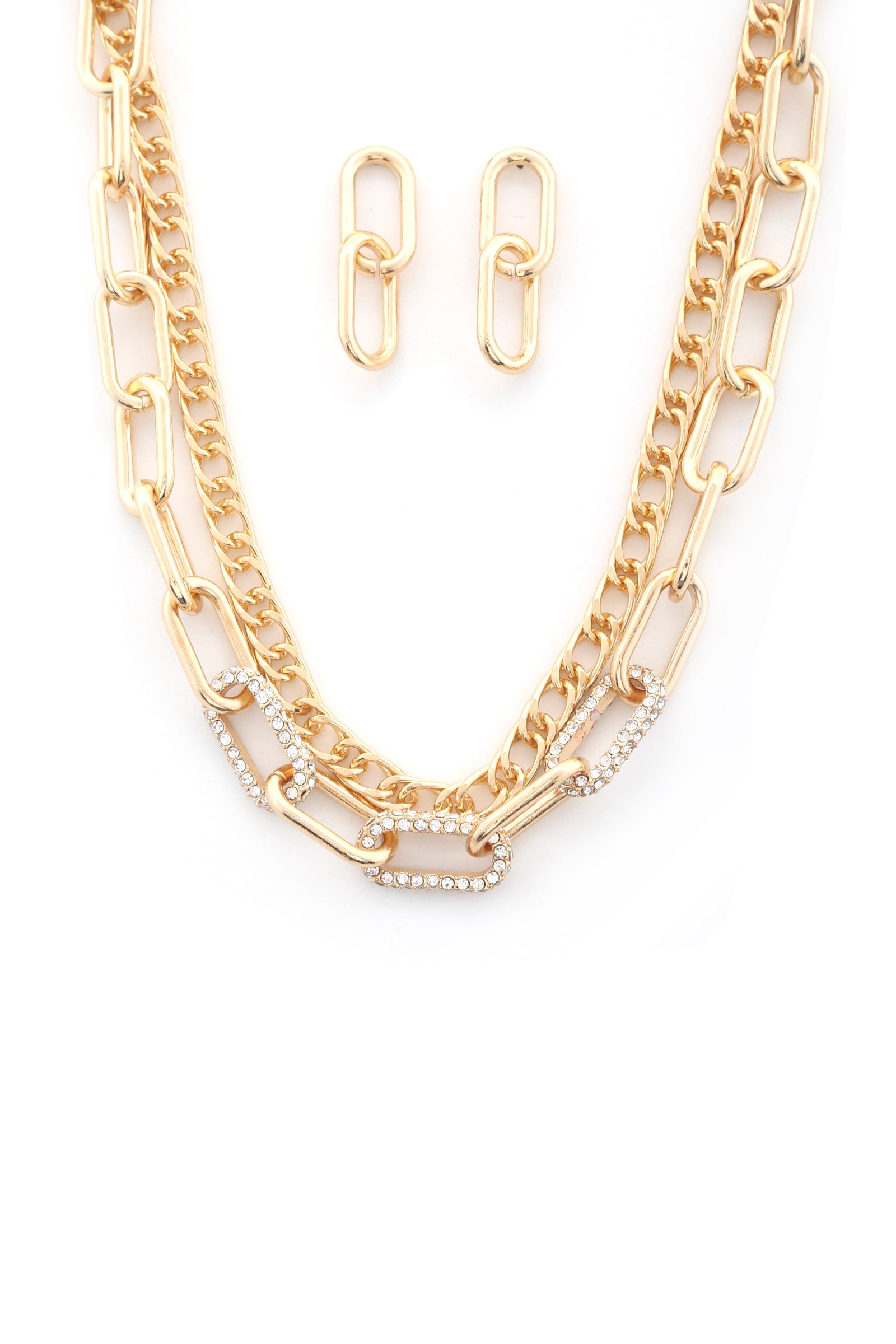 Collier superposé en métal strass à maillons ovales