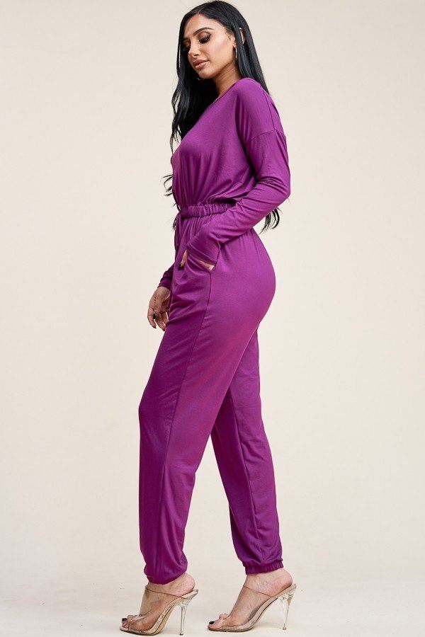 Combinaison ample en rayonne et spandex uni avec poches