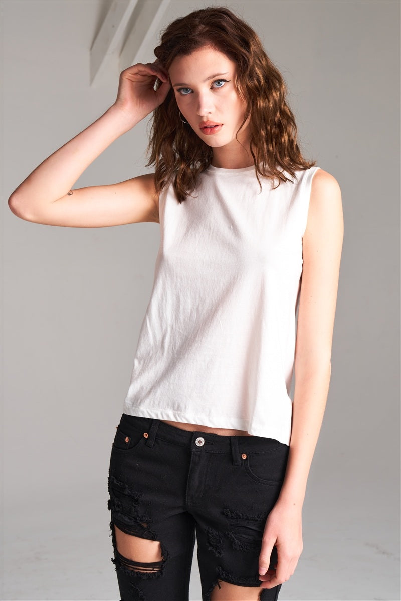 Débardeur basique uni sans manches à col rond – Image 6