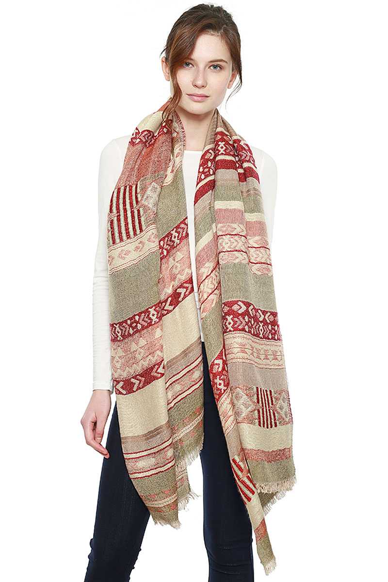Écharpe oblongue bohème à motif aztèque
