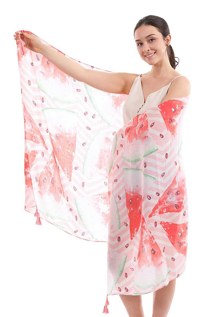 Écharpe paréo chic et mignonne à motif de pastèque avec pompon