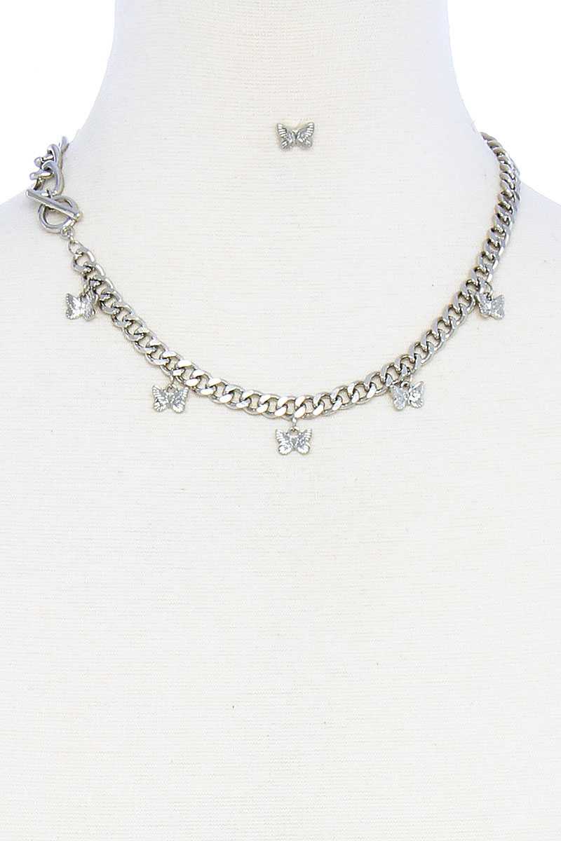 Ensemble collier et boucles d'oreilles avec chaîne pendante papillon élégant et mignon