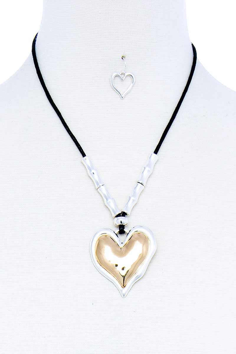 Ensemble collier et boucles d'oreilles avec pendentif en forme de cœur et élégant, à la mode