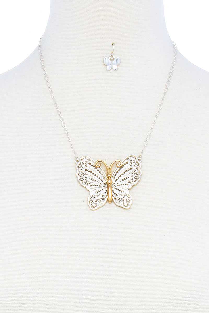 Ensemble collier et boucles d'oreilles avec pendentif papillon élégant et tendance