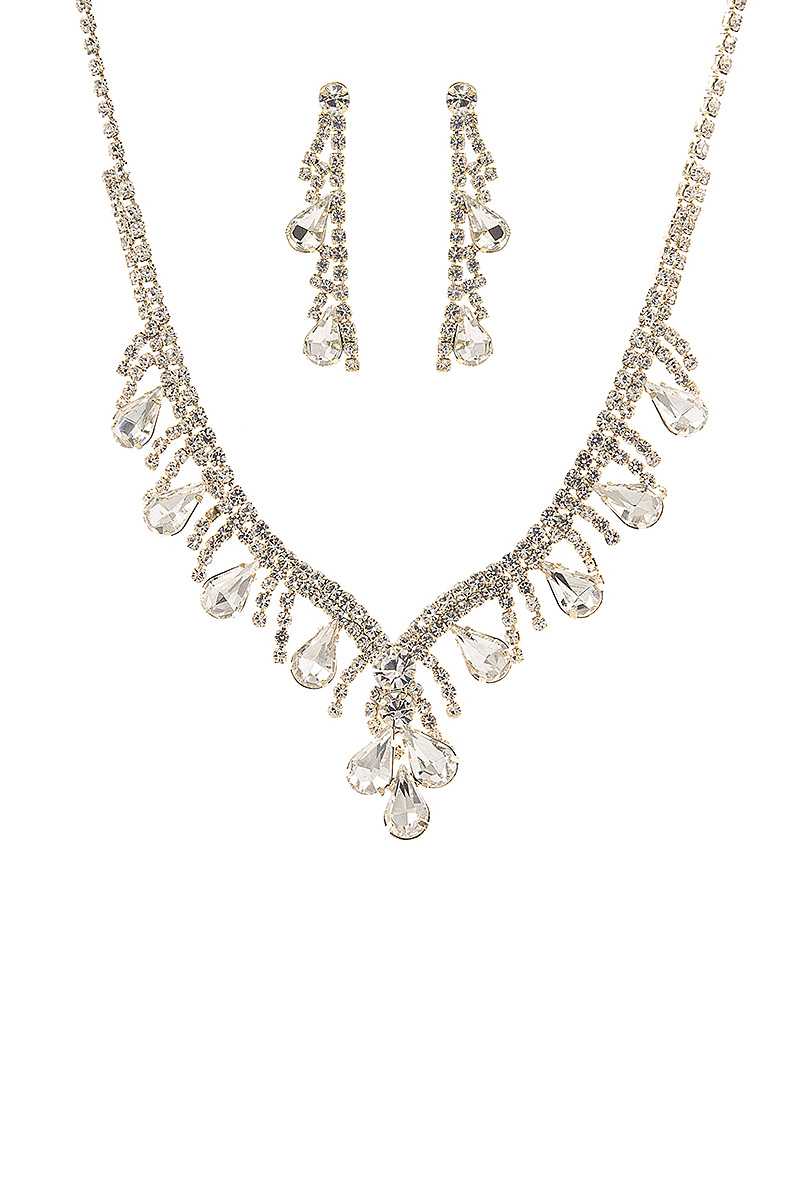 Ensemble collier et boucles d'oreilles en forme de larme avec pierres précieuses en cristal à la mode