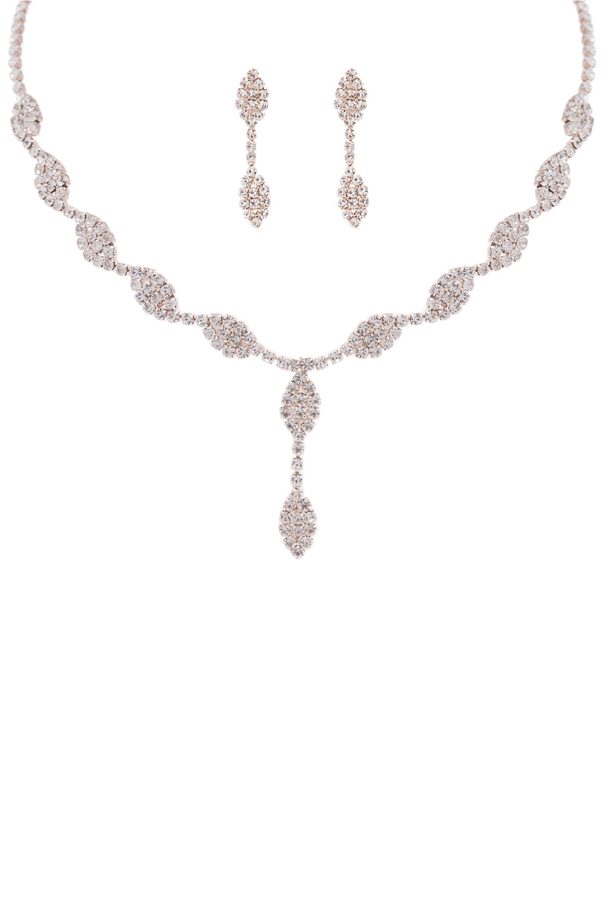 Ensemble collier et boucles d'oreilles en forme de Y en forme de feuille de strass