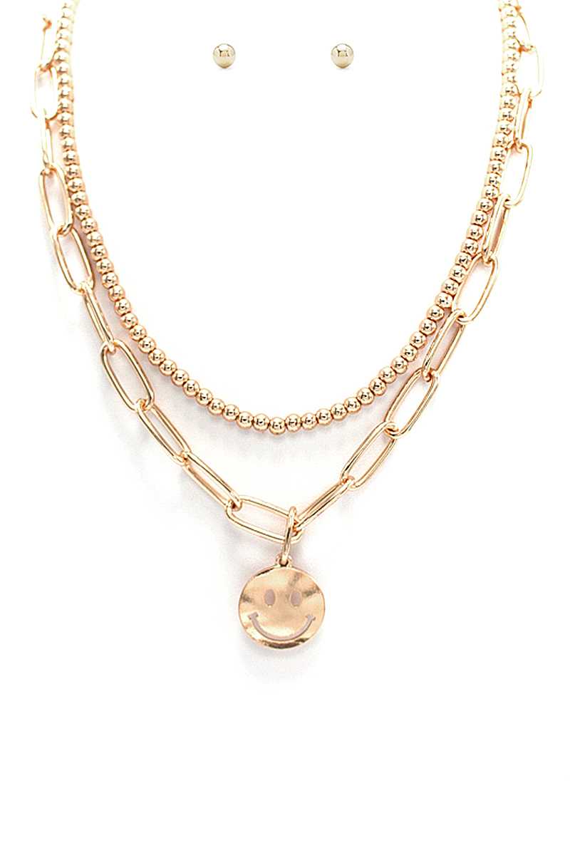 Ensemble collier et boucles d'oreilles en perles à maillons de chaîne Smiley