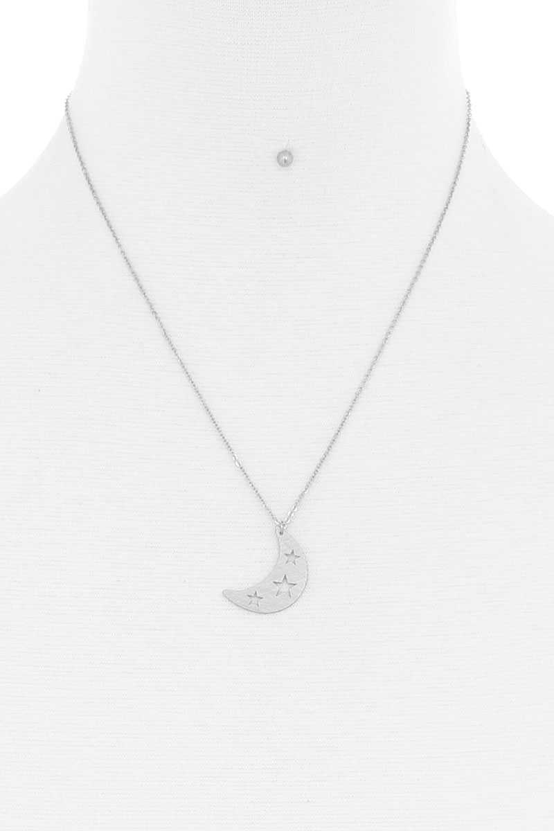 Ensemble collier et boucles d'oreilles pendentif croissant de lune et étoile