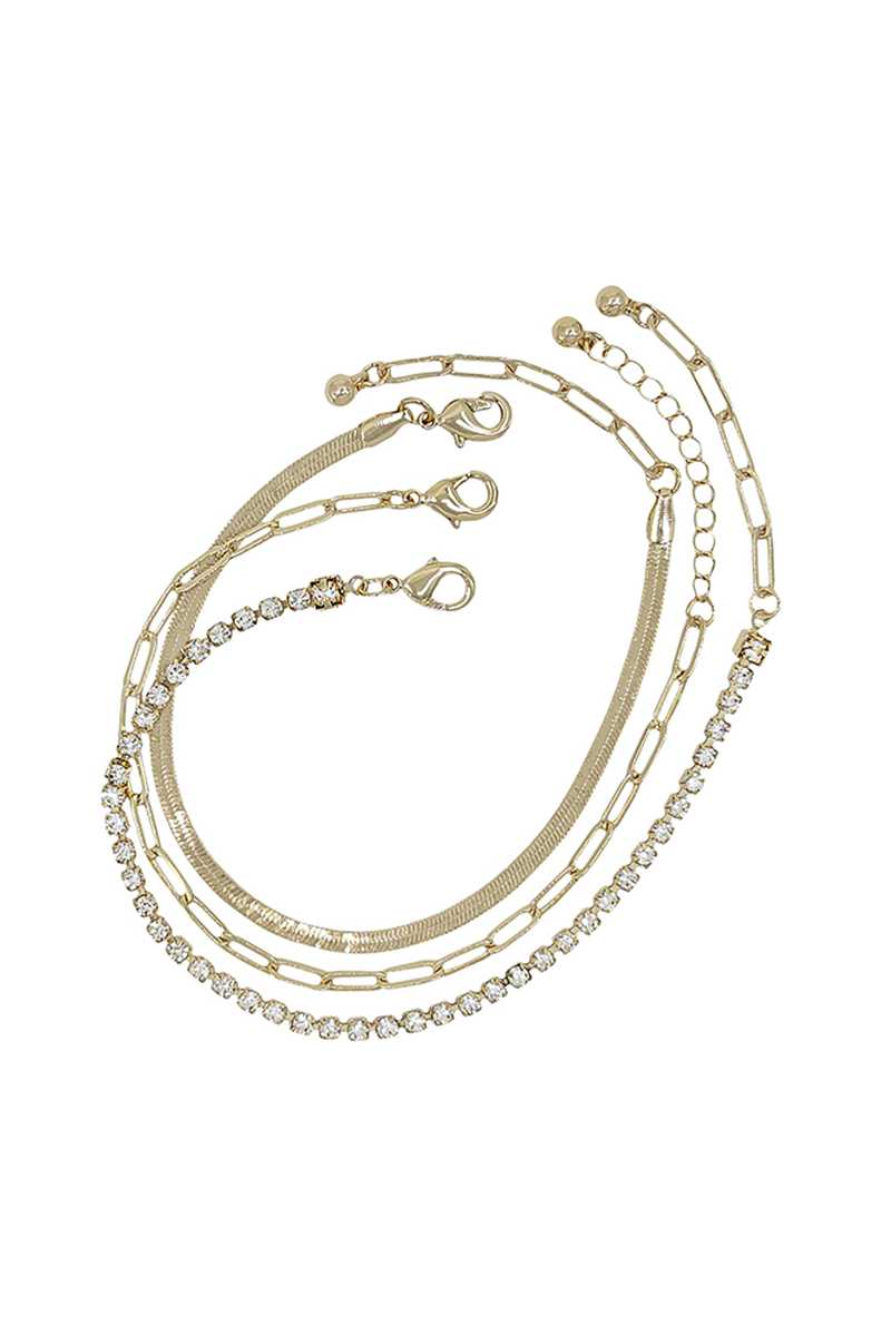 Ensemble de 3 bracelets à chaîne en métal et strass