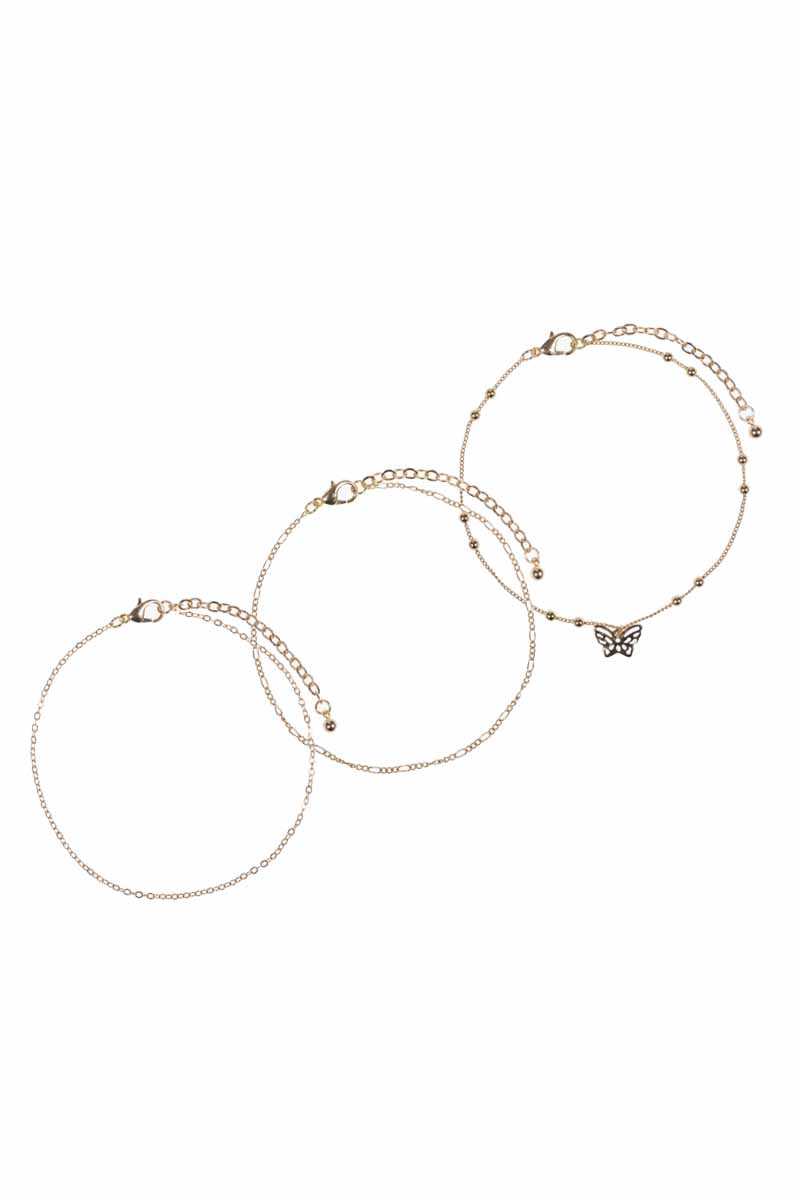 Ensemble de 3 bracelets avec chaîne en métal papillon
