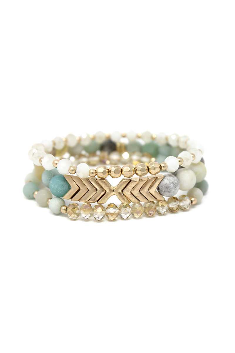 Ensemble de 3 bracelets extensibles en perles de verre en pierre naturelle
