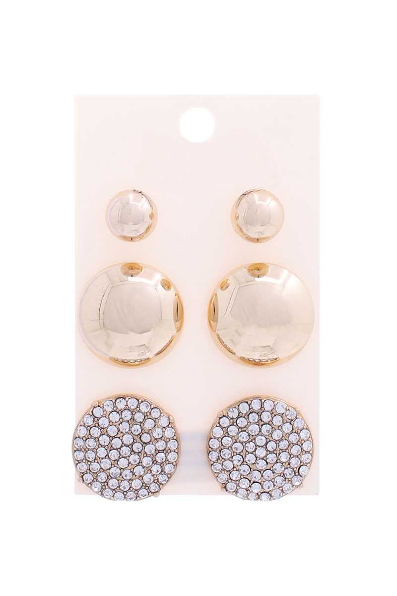 Ensemble de 3 paires de boucles d'oreilles à tige en métal et pierre