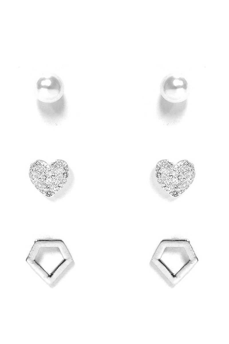 Ensemble de 3 paires de boucles d'oreilles à tige en perles et en métal