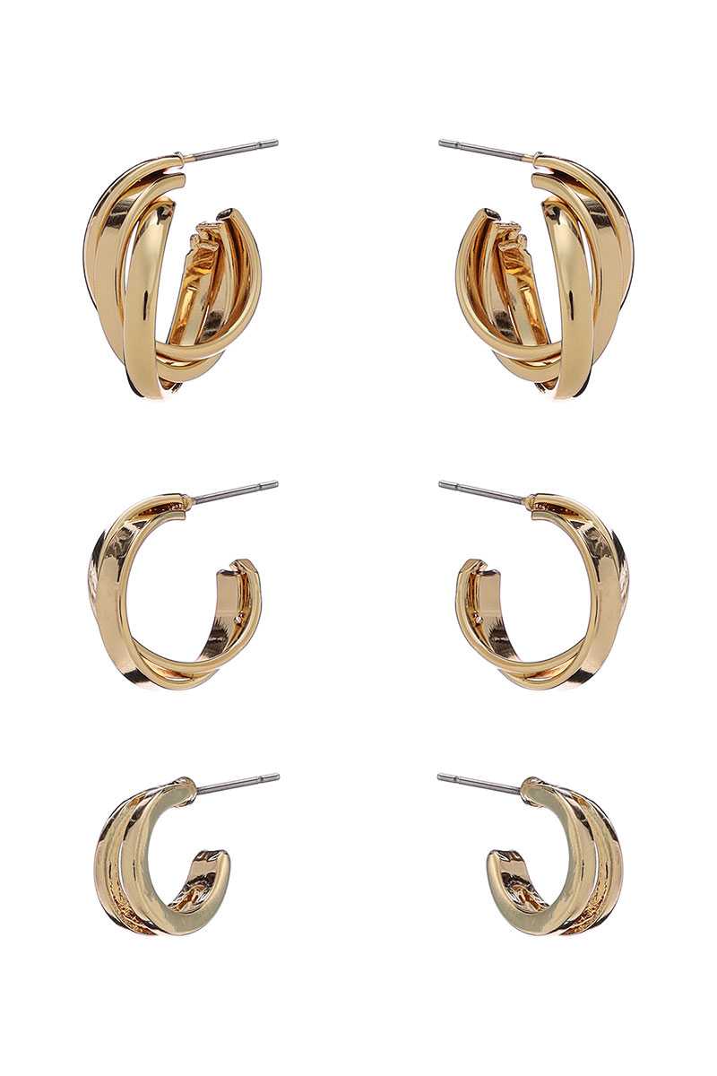 Ensemble de 3 paires de boucles d'oreilles mini créoles en métal de base