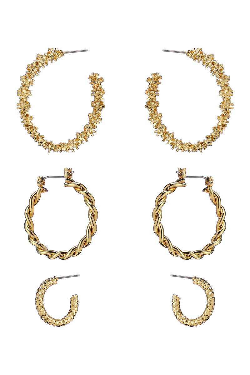 Ensemble de 3 paires de boucles d'oreilles mini créoles multi-styles