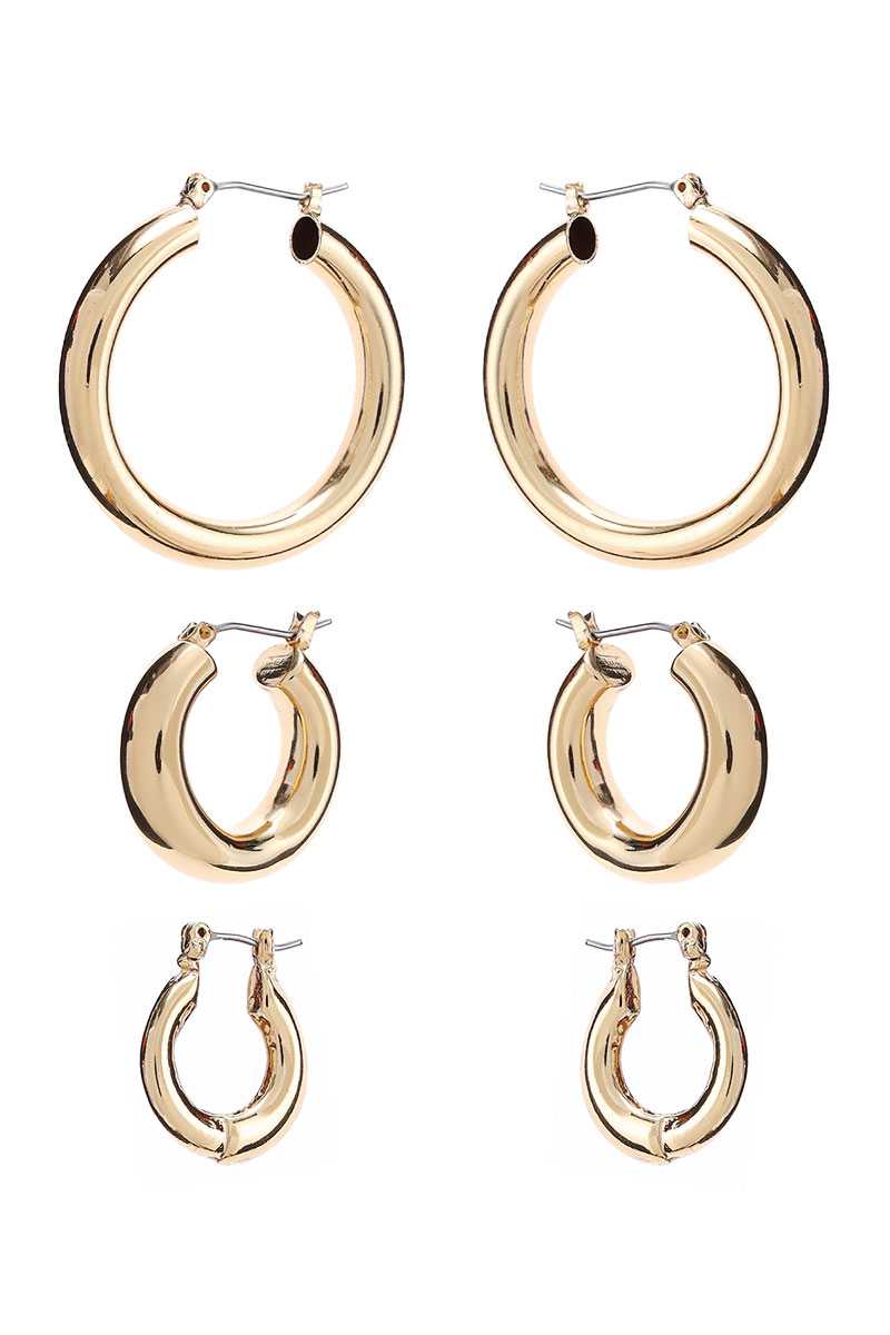 Ensemble de 3 paires de mini boucles d'oreilles créoles de base