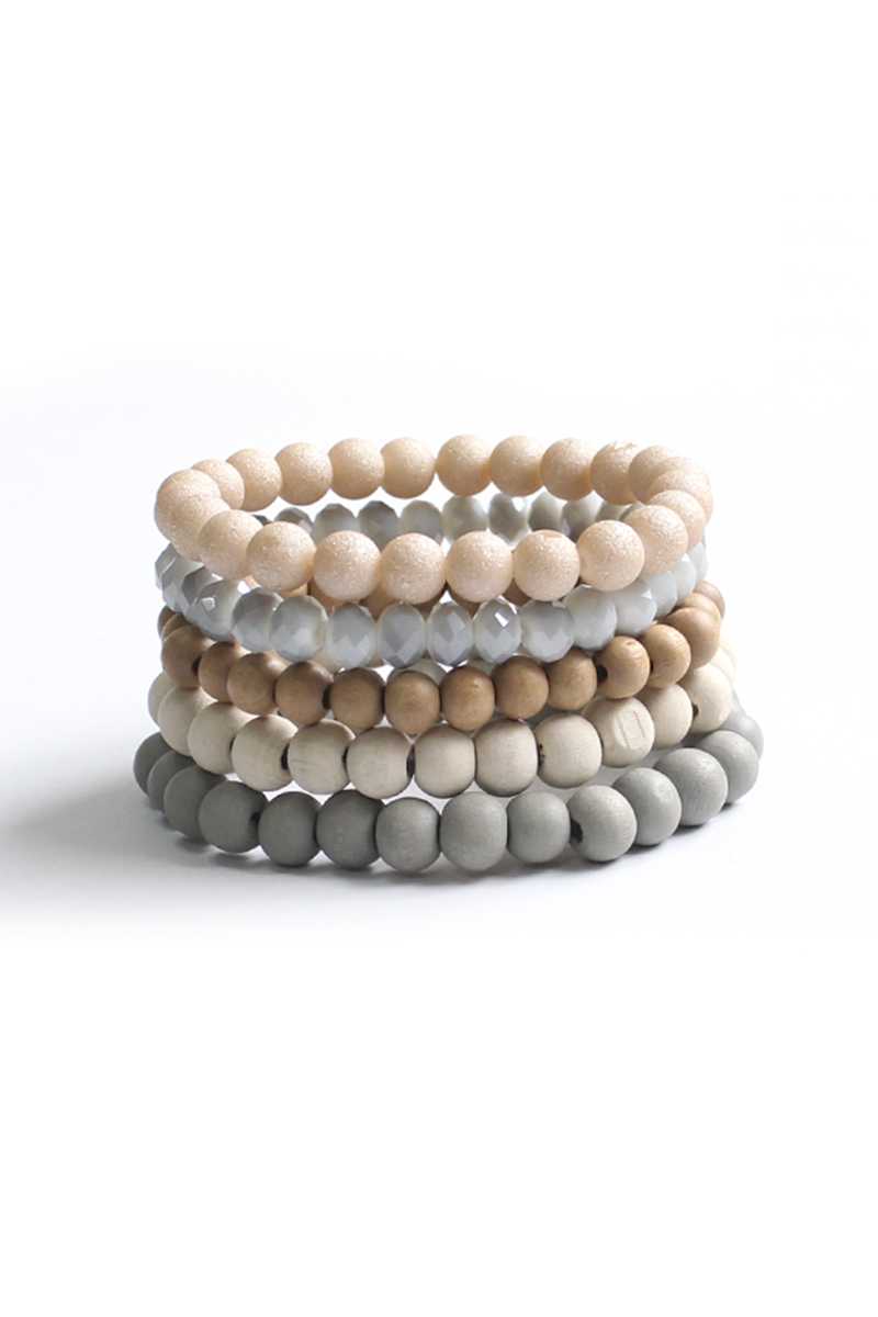 Ensemble de 5 pièces extensibles de perles de verre en bois à la mode