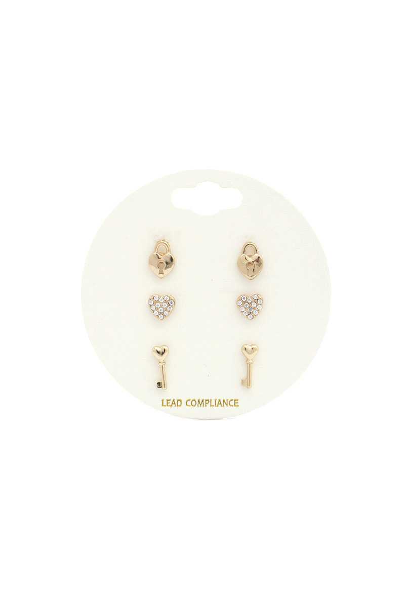 Ensemble de boucles d'oreilles avec fermoir cœur en strass