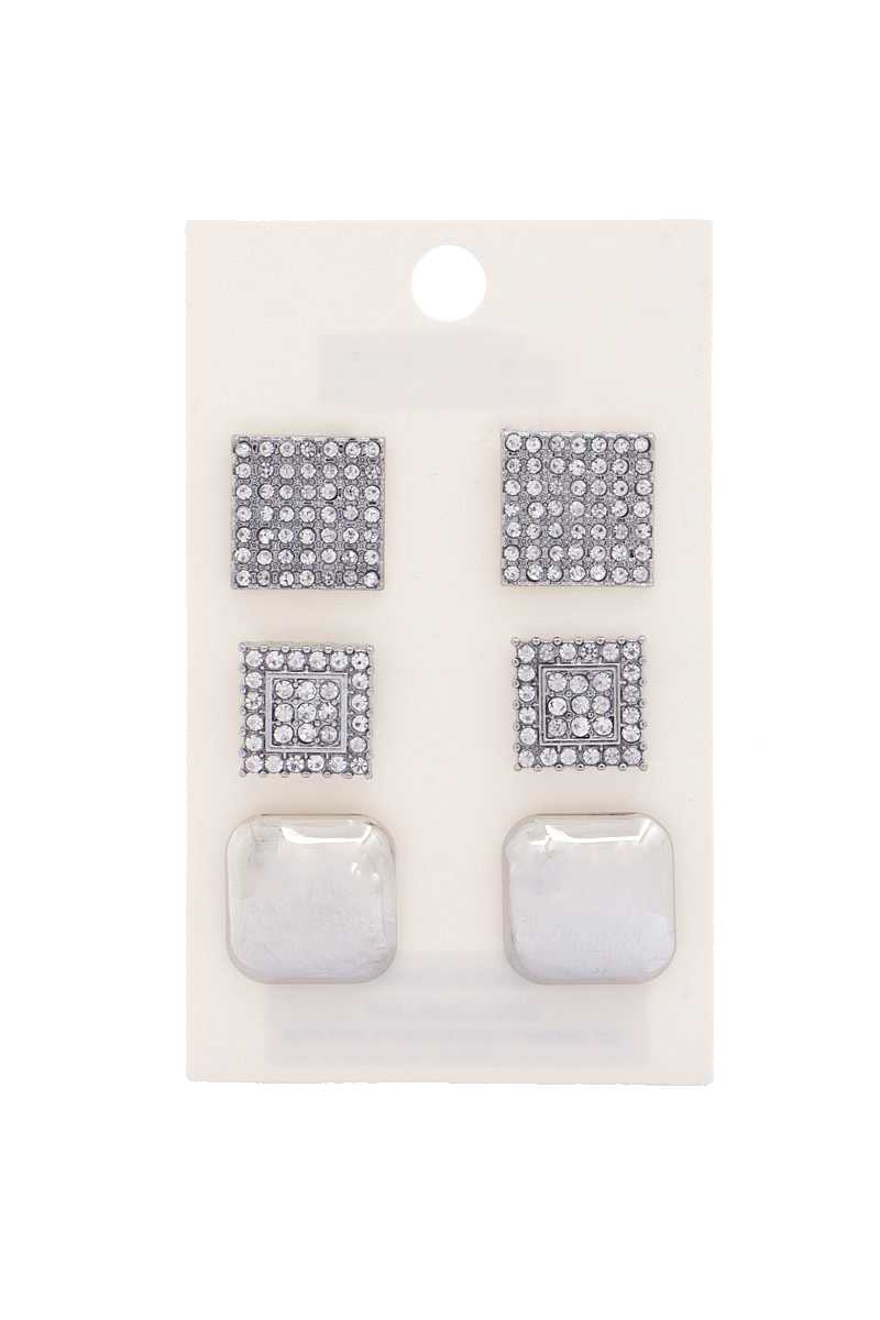 Ensemble de boucles d'oreilles carrées en strass