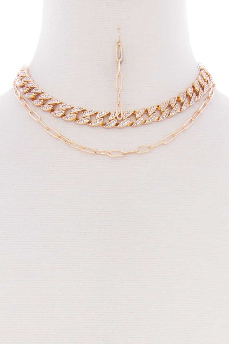 Ensemble de boucles d'oreilles et collier à maillons métalliques en pierre épaisse à 2 couches