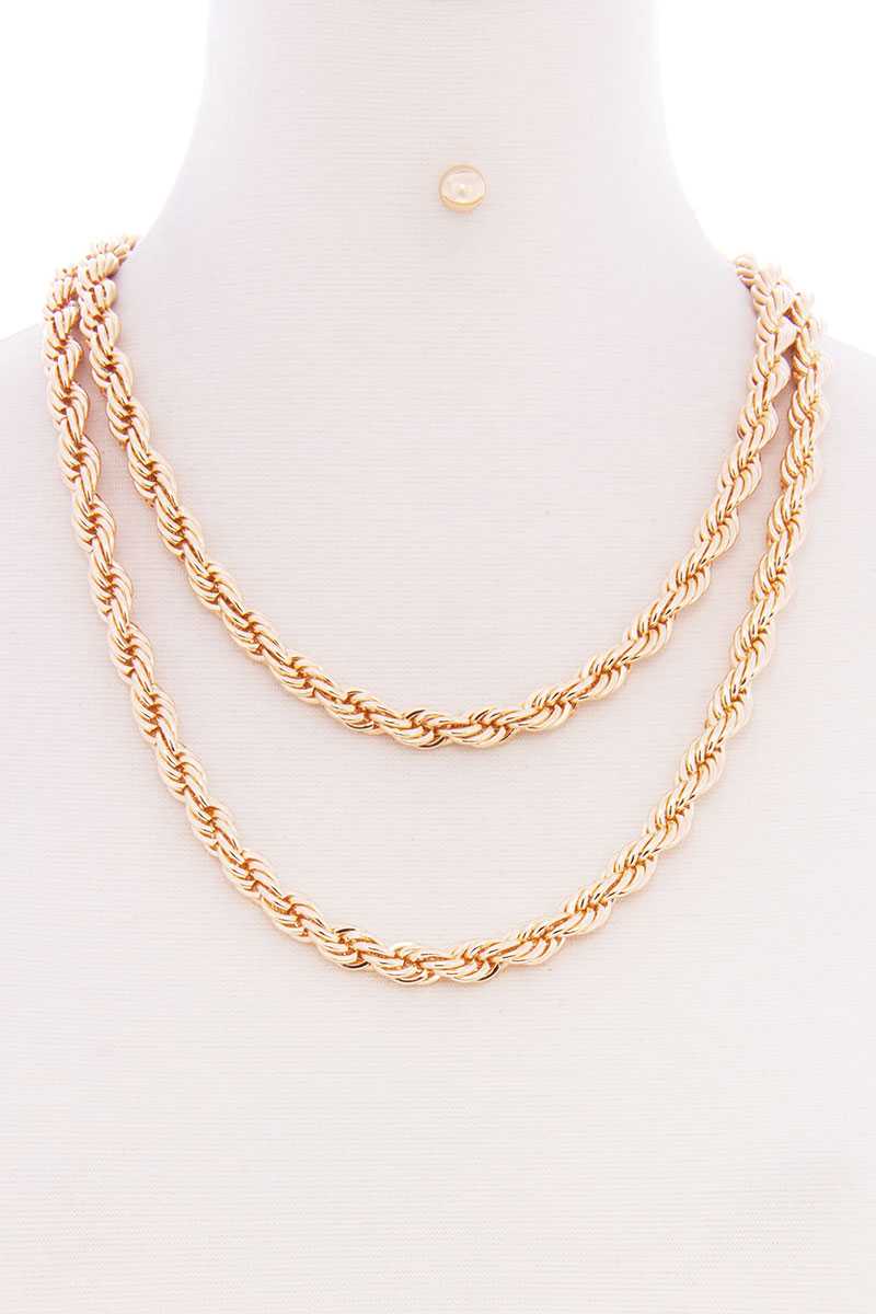 Ensemble de boucles d'oreilles et collier multi-métal avec chaîne à corde torsadée à 2 couches