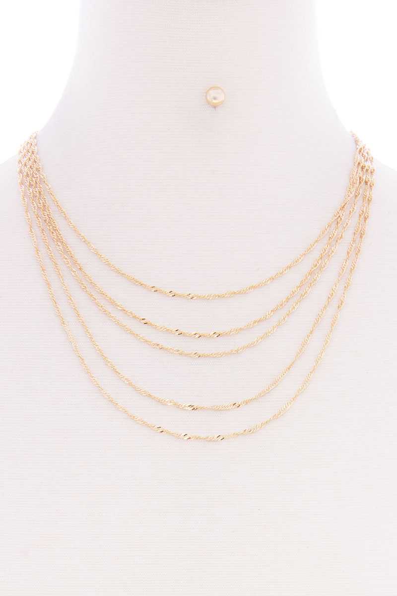 Ensemble de boucles d'oreilles et collier multi-métal avec chaîne torsadée à 5 couches