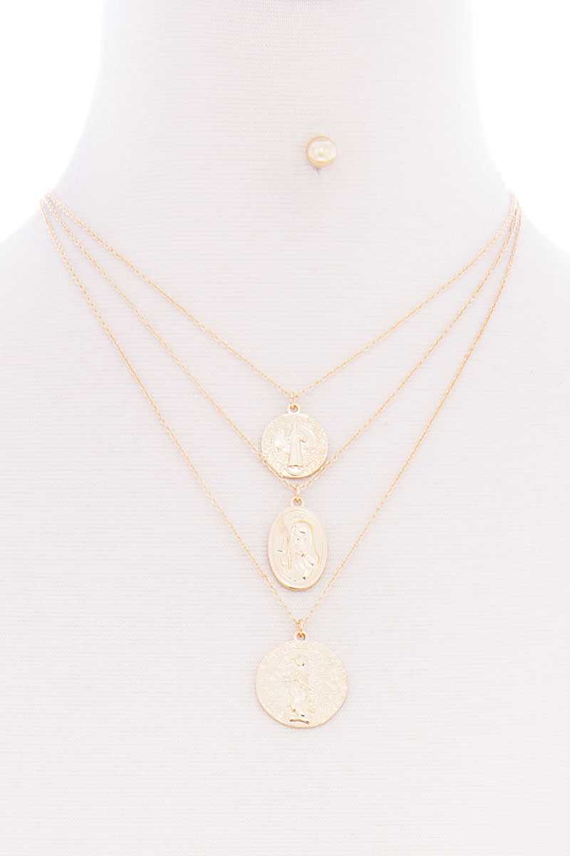 Ensemble de boucles d'oreilles et pendentifs ronds en métal à 3 couches