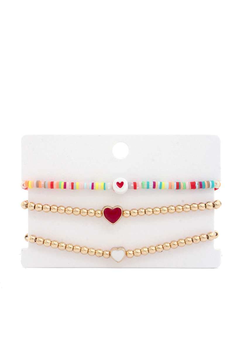 Ensemble de bracelets à disque en caoutchouc avec perles de cœur