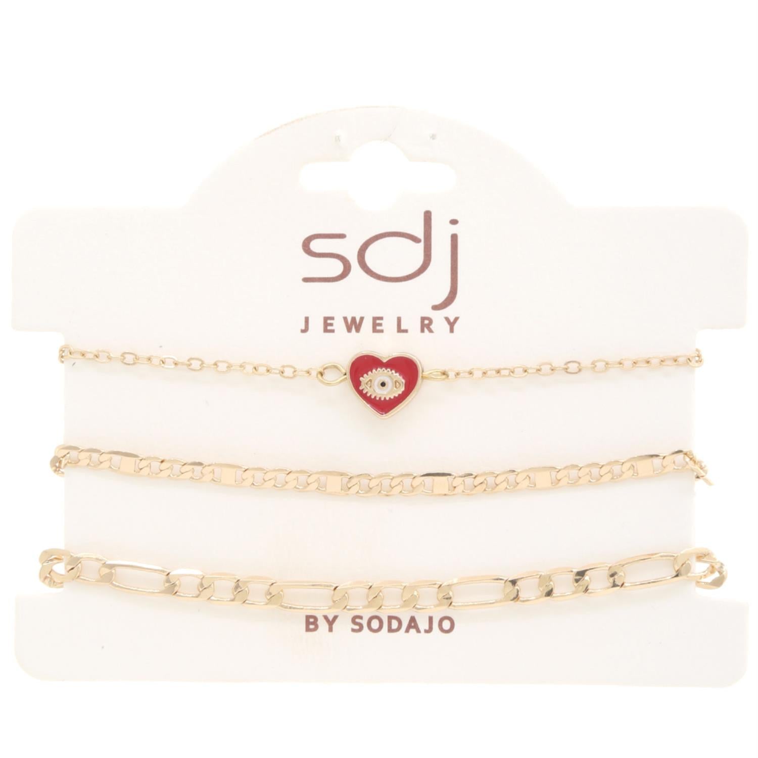 Ensemble de bracelets à maillons Figaro à breloque cœur Sodajo