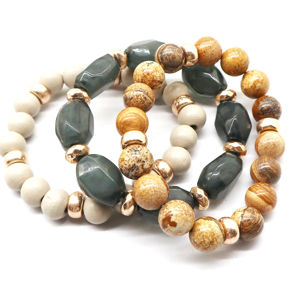 Ensemble de bracelets de perles de bois et de pierres semi-précieuses