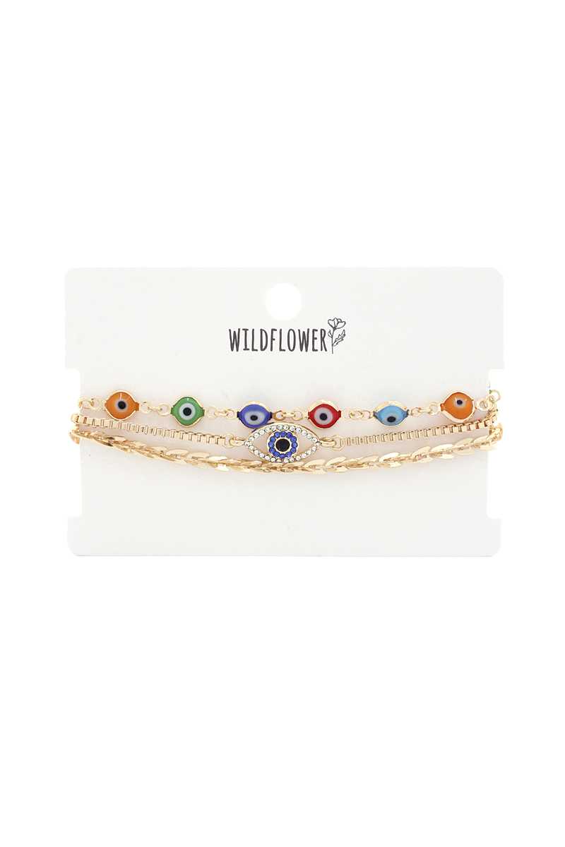 Ensemble de bracelets en métal avec breloque œil en strass