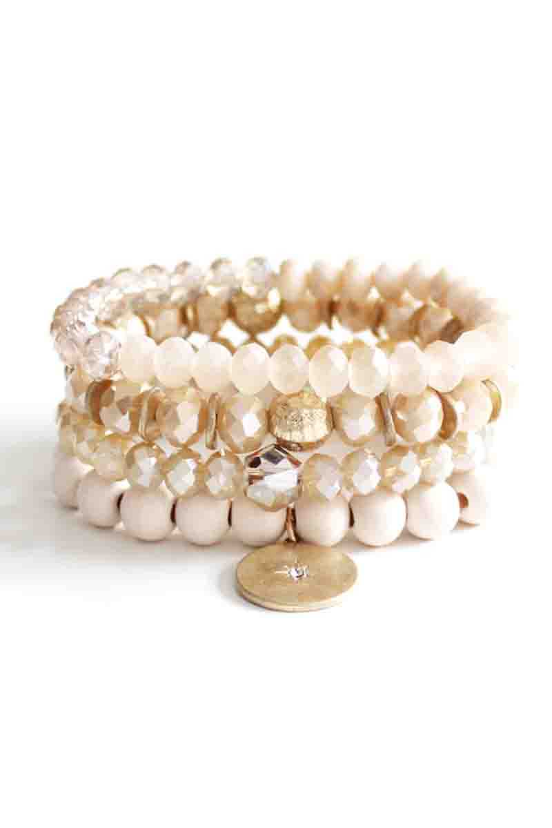 Ensemble de bracelets extensibles en perles de bois de cristal
